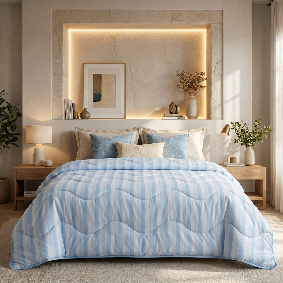 Wasbaar Zomerdekbed | Cooling | Stripe Light blue