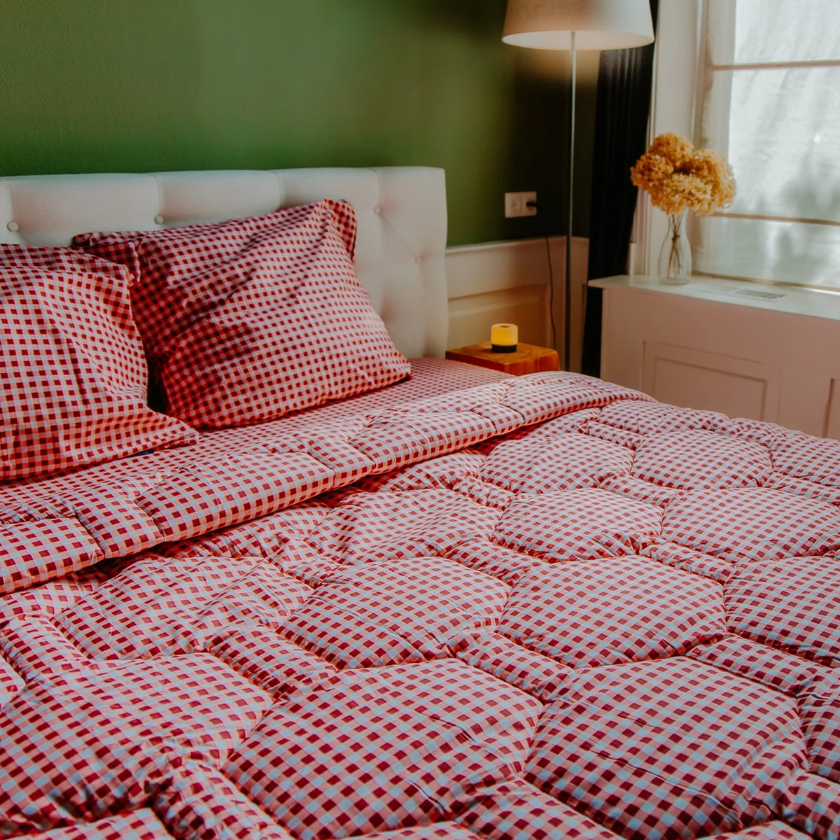 Wasbaar All Season Dekbed | Katoen Satijn | Gingham Burgundy