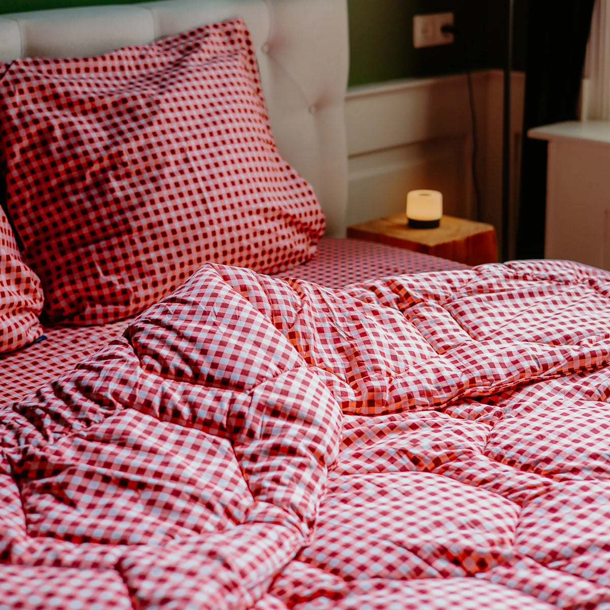 Hoeslaken | Gingham Burgundy | Katoen Satijn