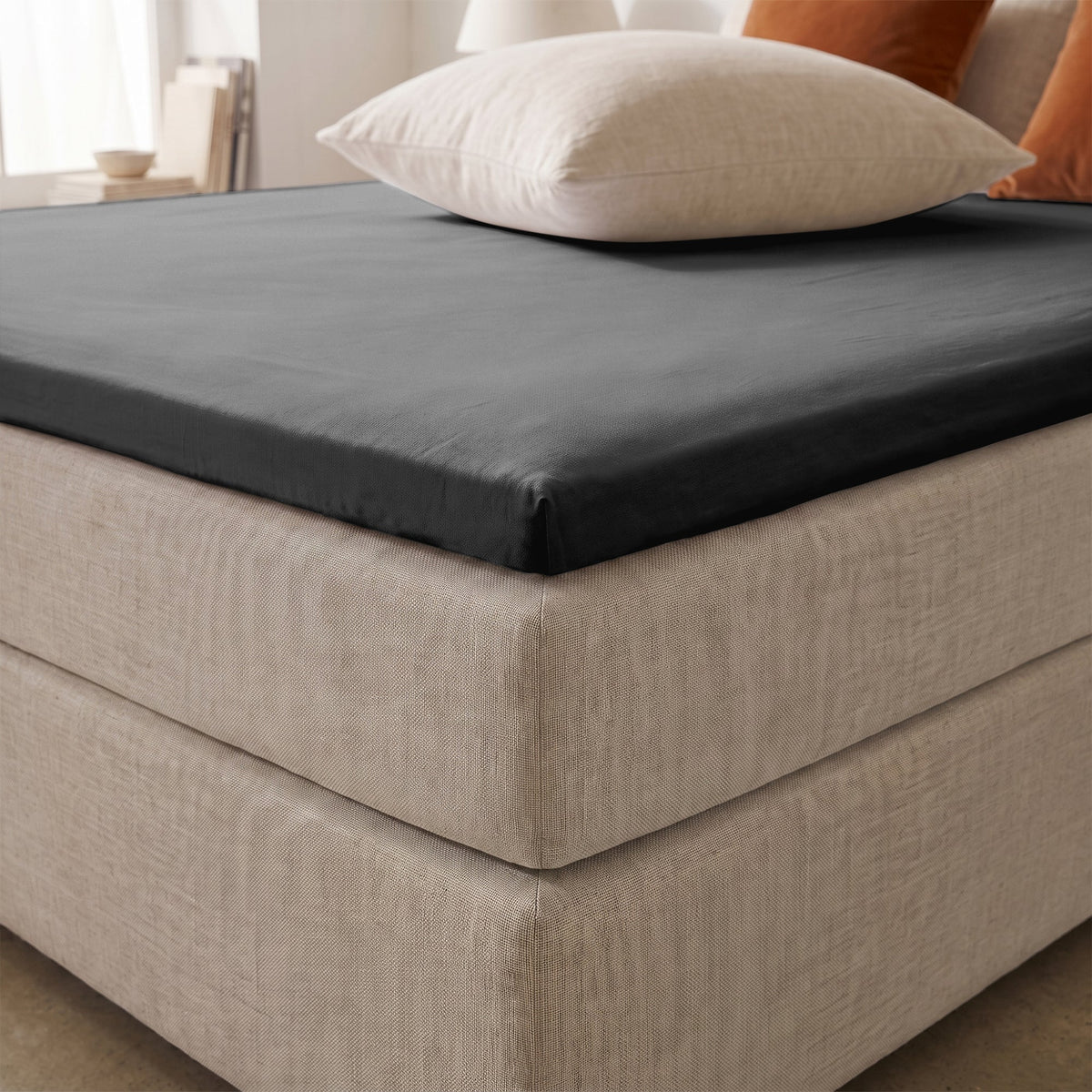 Hoeslaken | Split Topper | Anthracite | Katoen dubbel jersey