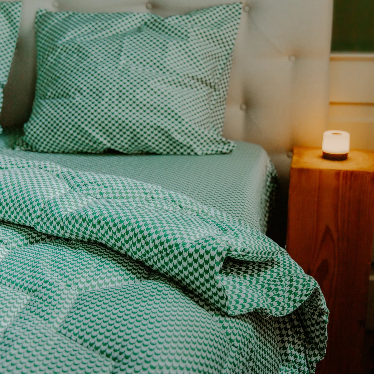 Wasbaar All Season Dekbed | Katoen Satijn | Houndstooth Green