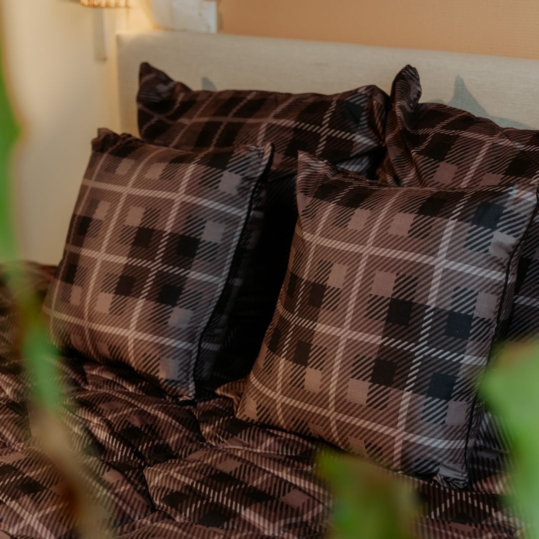 Thehappybed Sierkussensloop | Grey Tartan | Set van 2