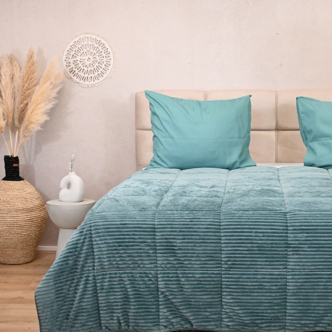 Wasbaar All Season Dekbed | Teddy Rib Square | Sagebrush Green