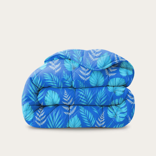 Thehappybed Blue Leaves dekbed met blauw bladeren patroon, ademend en hypoallergeen, geschikt voor elk seizoen