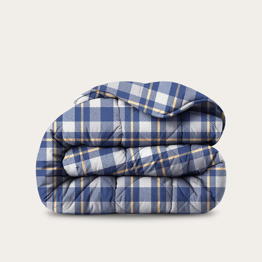 Thehappybed Tartan dekbed in blauw ruitpatroon, zacht, hypoallergeen en geschikt voor elk seizoen