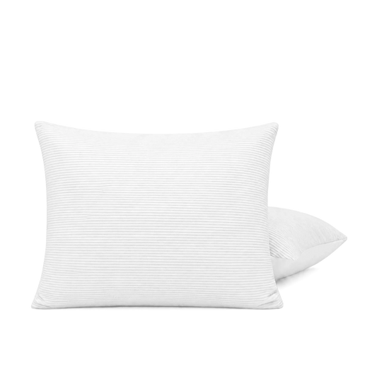 Thehappybed Corduroy Frosty White kussensloop set van 2 stuks met zachte ribstructuur en ritssluiting