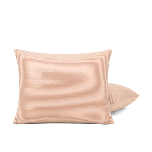 Set van 2 Thehappybed Corduroy kussenslopen in zachte perziktint voor luxe comfort en stijlvolle slaapkamerdecoratie
