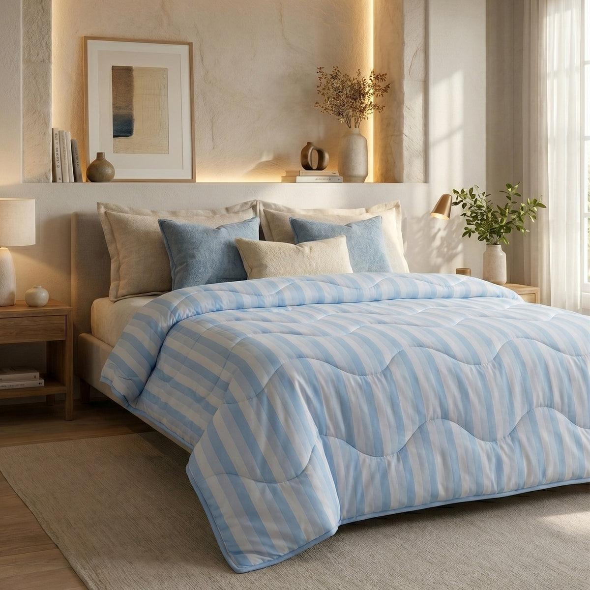 Wasbaar Zomerdekbed | Cooling | Stripe Light blue