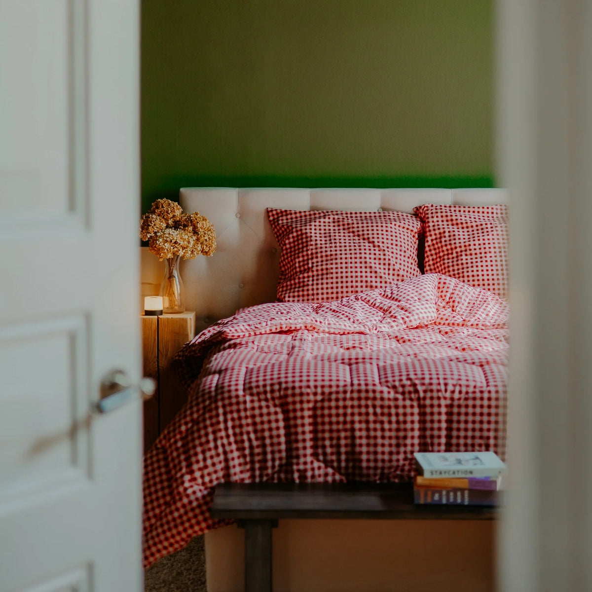 Wasbaar All Season Dekbed | Katoen Satijn | Gingham Burgundy