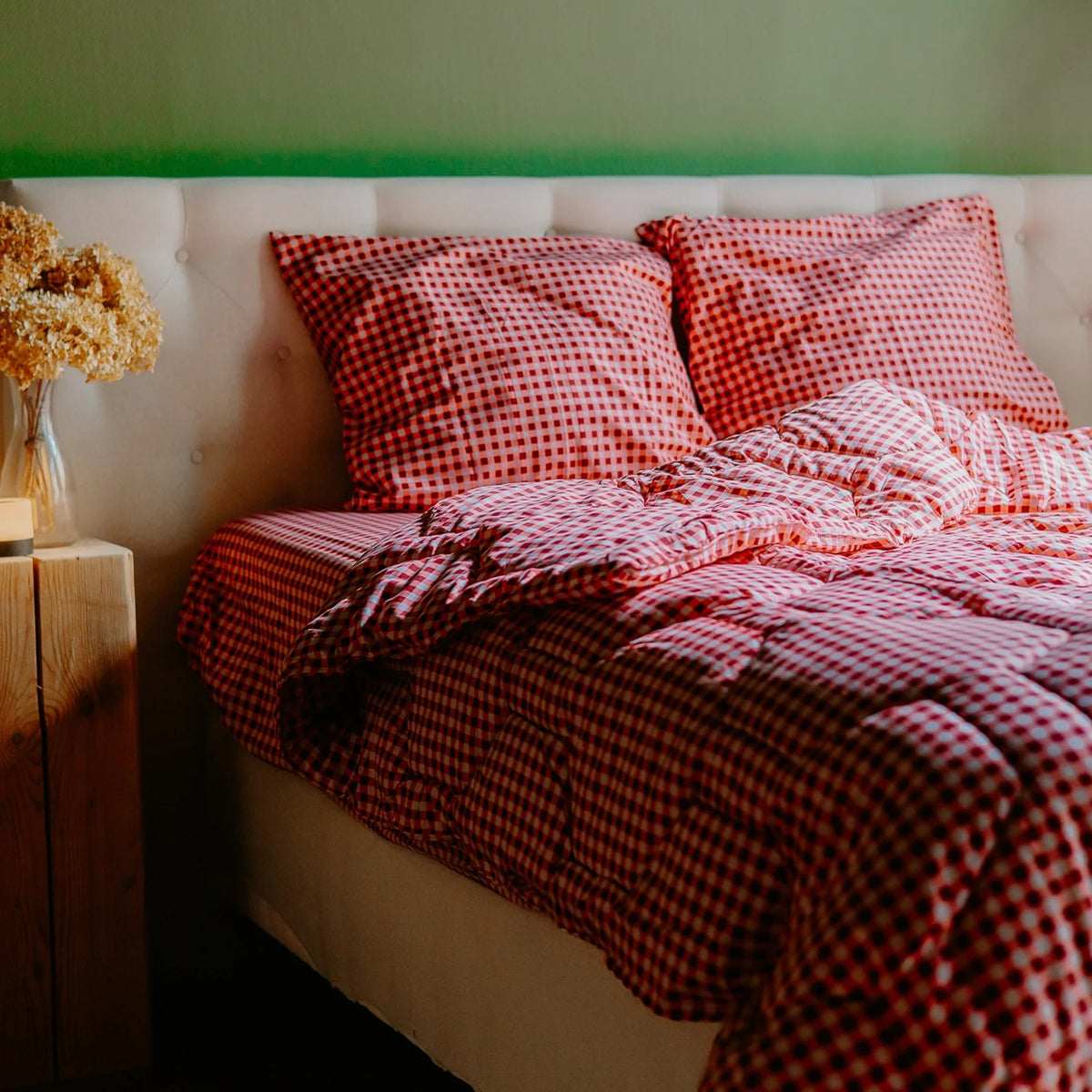 Wasbaar All Season Dekbed | Katoen Satijn | Gingham Burgundy