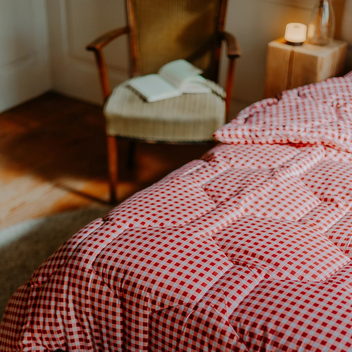 Wasbaar All Season Dekbed | Katoen Satijn | Gingham Burgundy