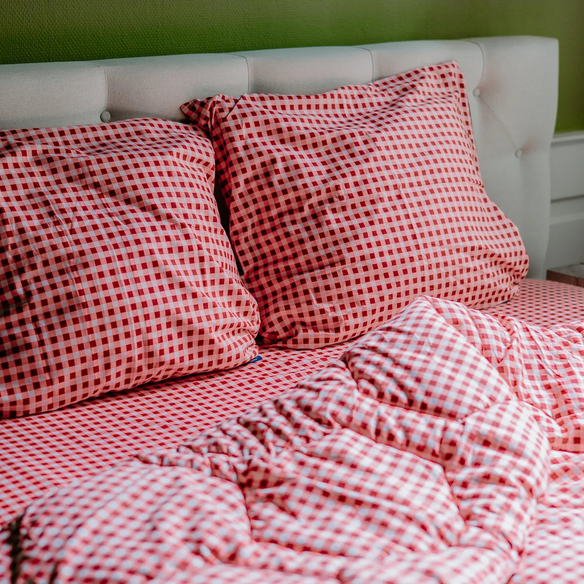 Kussenslopen | Katoen Satijn | Gingham Burgundy | Set van 2