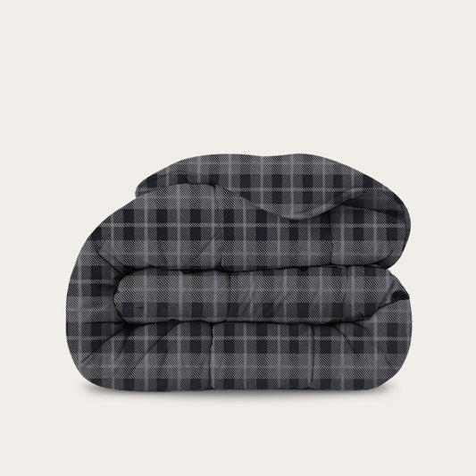 Thehappybed Grey Tartan dekbed met grijs ruitpatroon, zacht, hypoallergeen en geschikt voor alle seizoenen