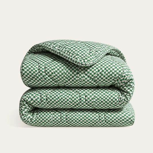 Wasbaar All Season Dekbed | Katoen Satijn | Houndstooth Green