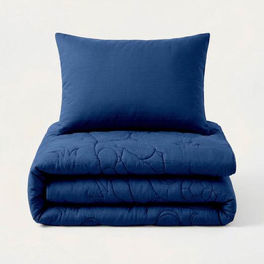 Wasbaar Kids All Season Dekbed | Voetbal schot | Navy | Met Kussensloop