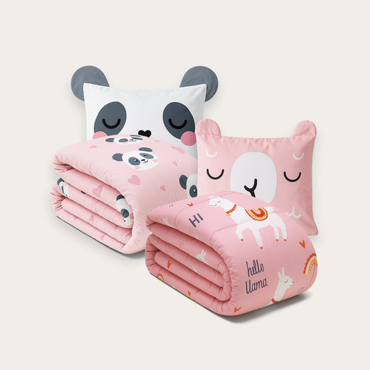 Thehappybed Kinderdekbedden Bundel met Lizzy Lama en Peter Panda kinderdekbedden en bijpassende kussenslopen van 100% katoen