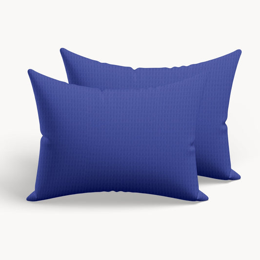 Thehappybed Wafel Pattern donkerblauwe katoenen kussensloop set van 2 stuks 60x70cm met stijlvolle hotelsluiting