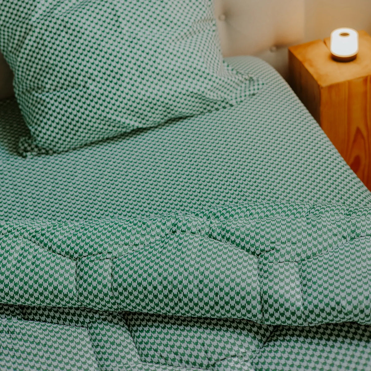 Wasbaar All Season Dekbed | Katoen Satijn | Houndstooth Green