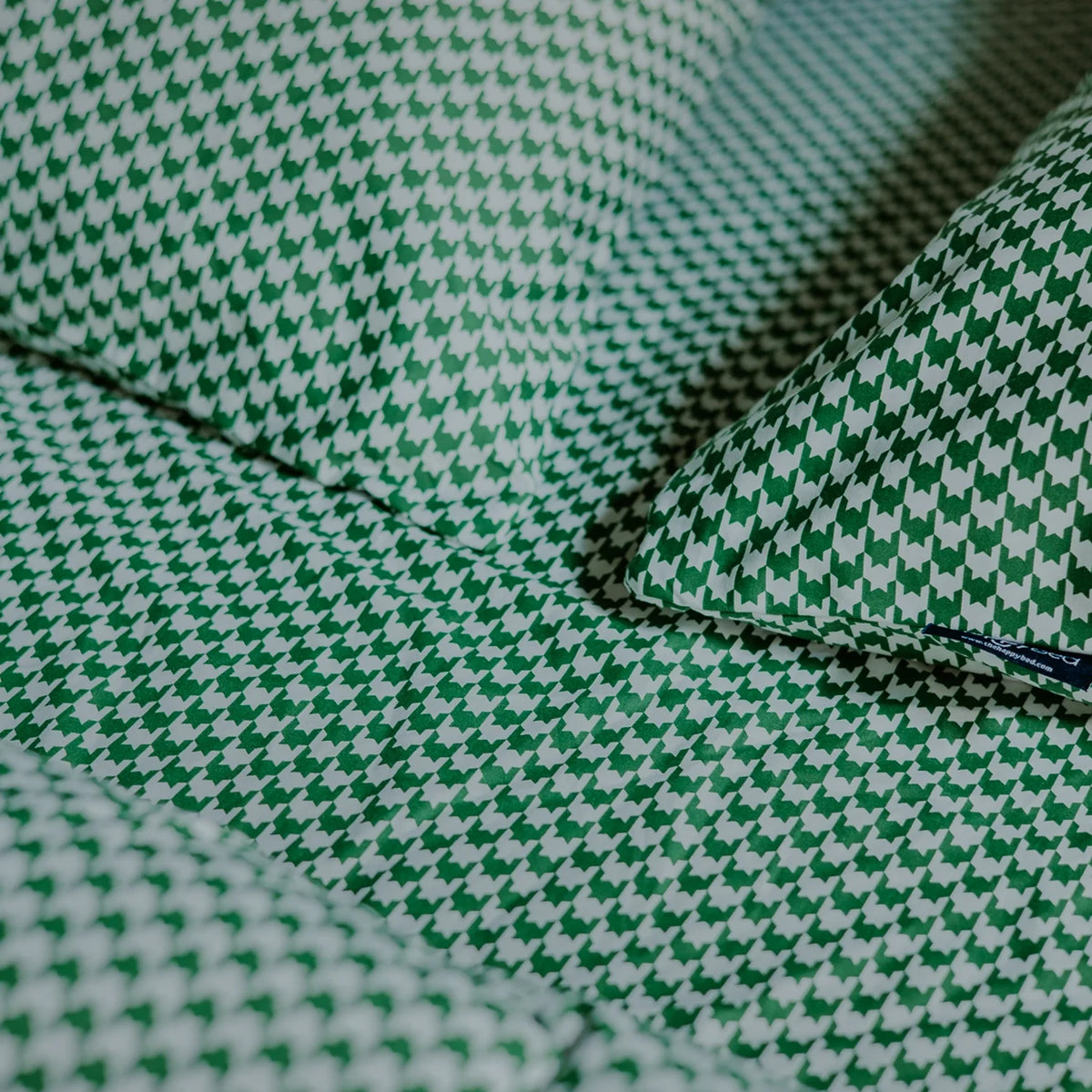 Kussenslopen | Katoen Satijn | Houndstooth Green | Set van 2