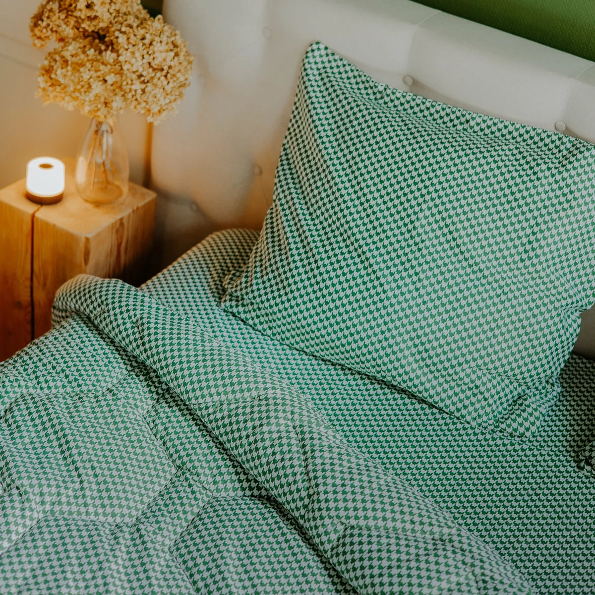 Hoeslaken | Houndstooth Green | Katoen Satijn