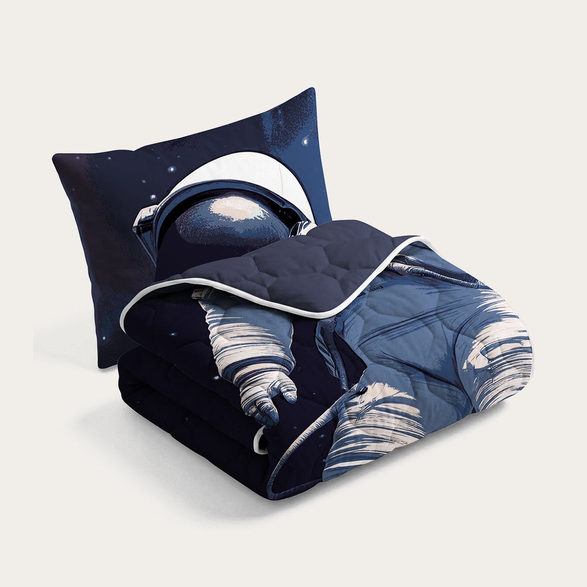 Kinderdekbed Thehappybed Astronaut met astronautenprint en kussensloop, comfortabel en ademend, ideaal voor het hele jaar.