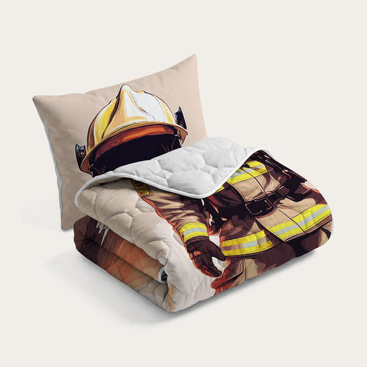 Thehappybed Kids kinderdekbed met brandweerprint en bijpassende kussensloop voor het hele jaar