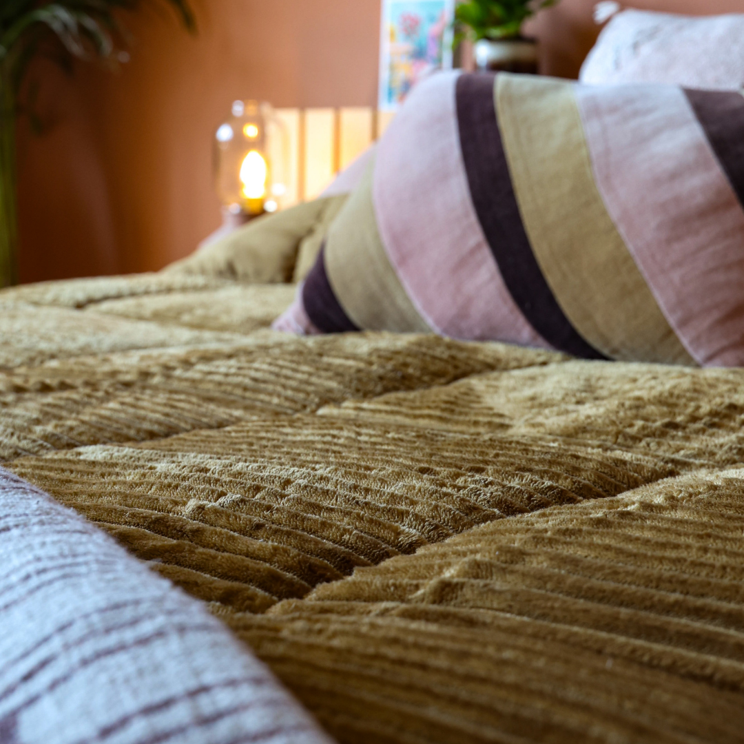 Wasbaar All Season Dekbed | Teddy Rib Square | Bronze Brown