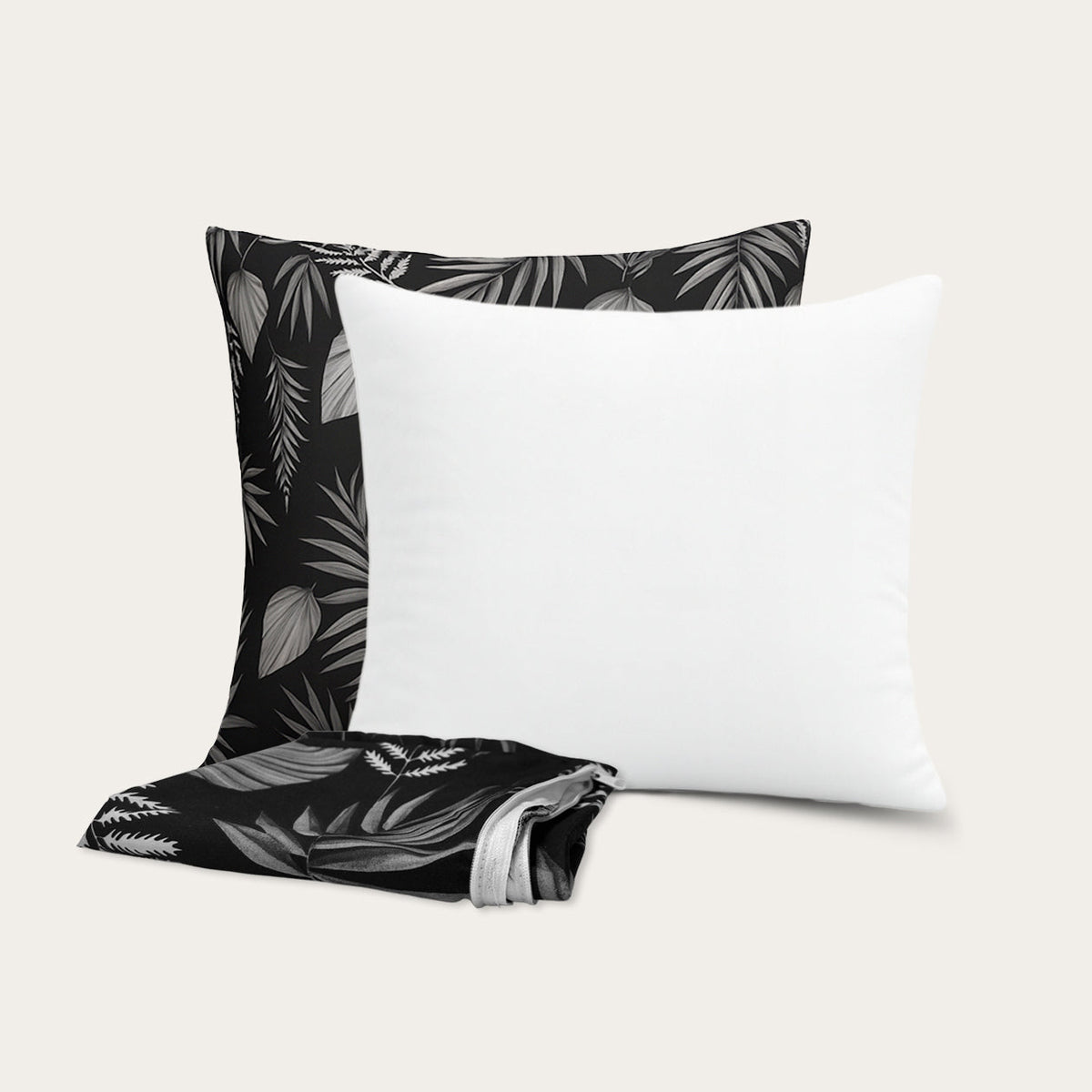 Thehappybed 4-delige Sierkussen Bundel | Kussens + Slopen | Black Leaves | 45x45 cm