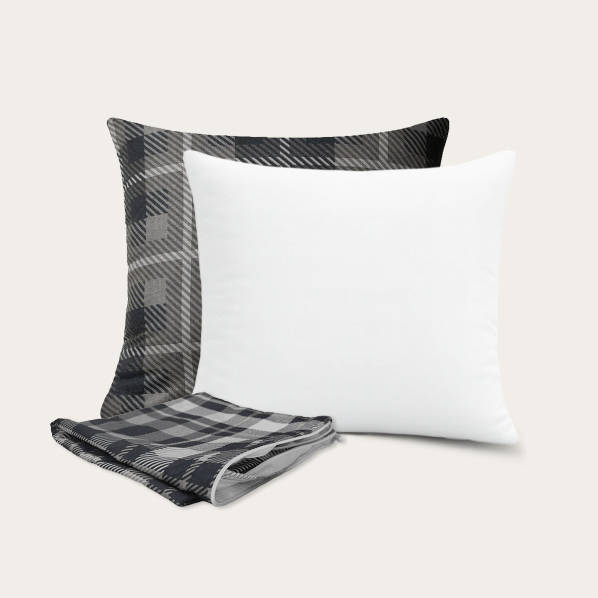 Thehappybed 4-delige Sierkussen Bundel | Kussens + Slopen | Grey Tartan | 45x45 cm
