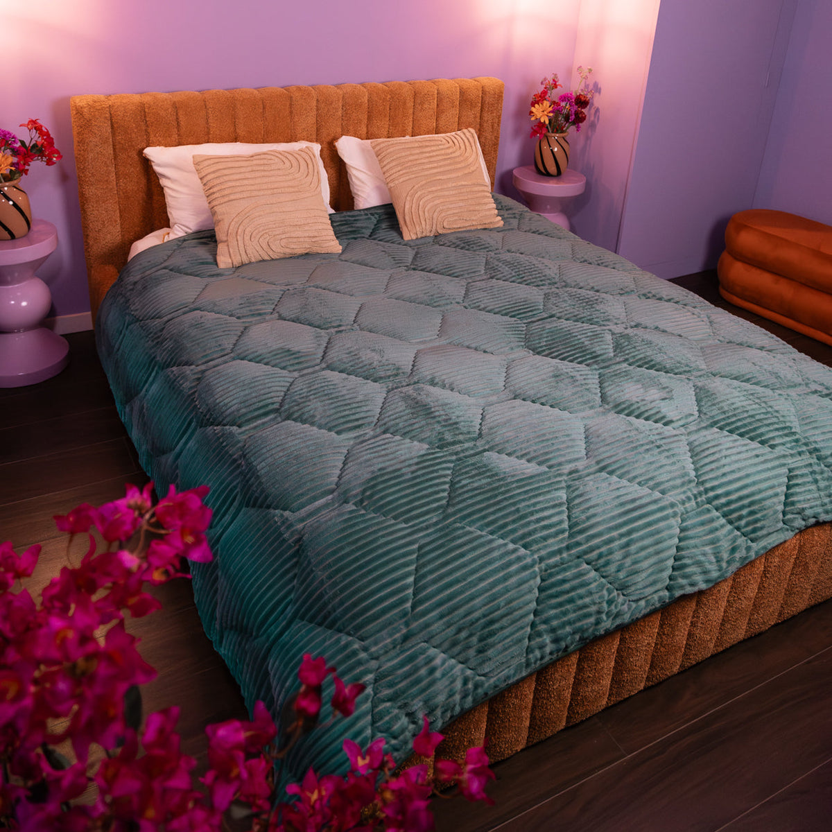 Wasbaar All Season Dekbed | Teddy Rib | Sagebrush Green