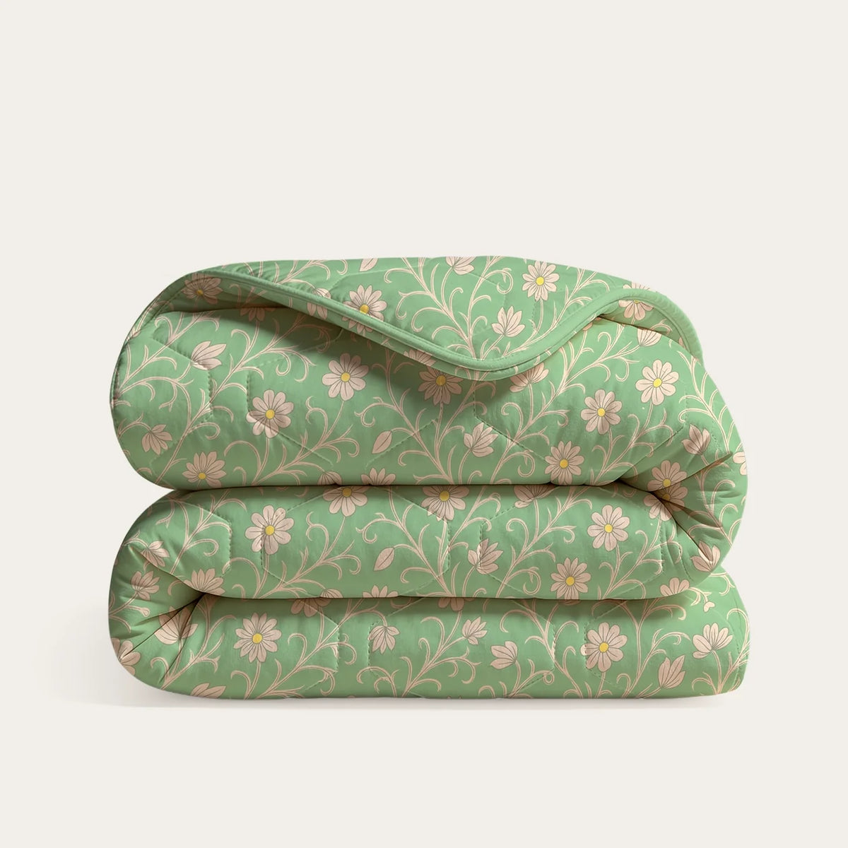 Thehappybed Traditional Flowers dekbed met groene bloemenprint, ademend en hypoallergeen voor alle seizoenen