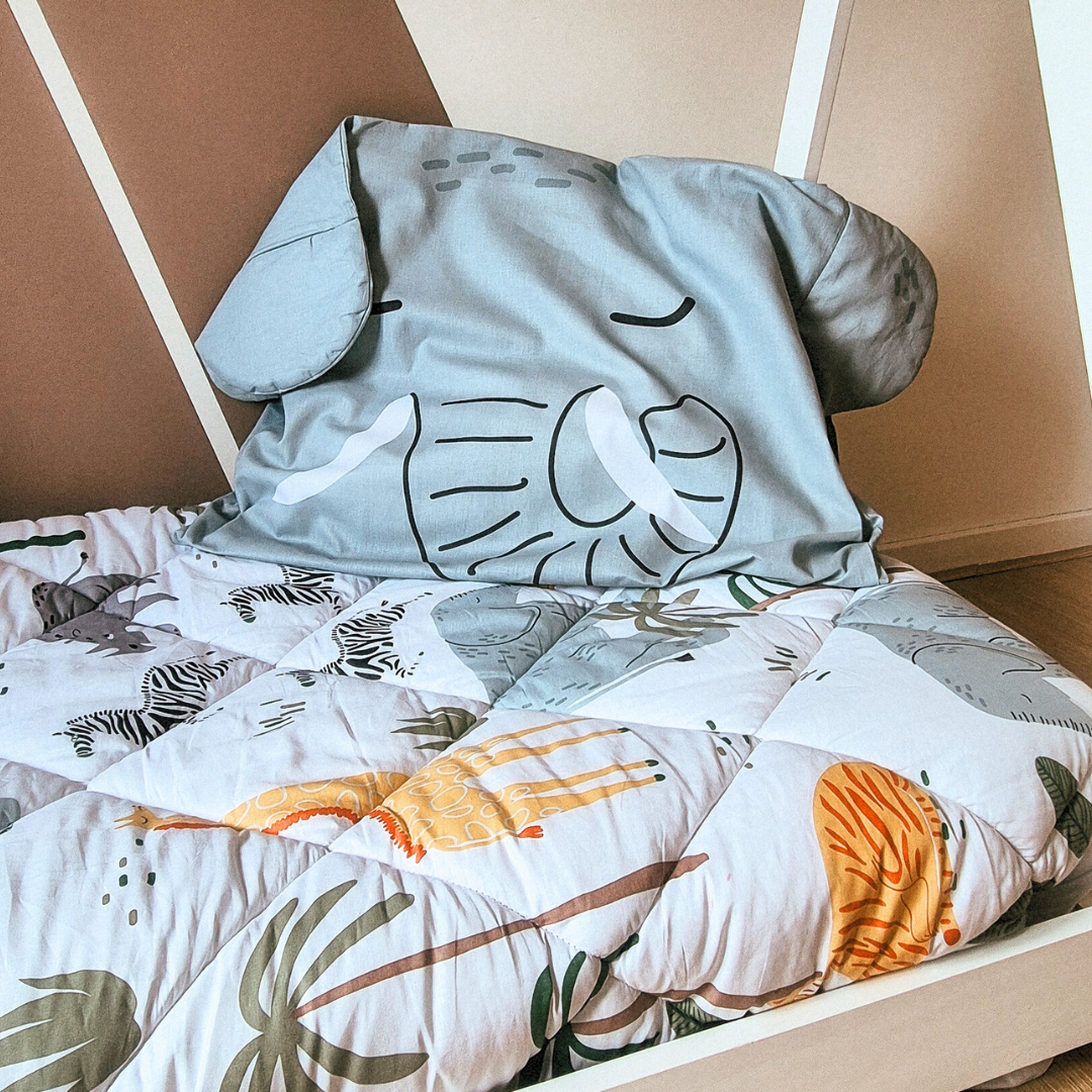 Thehappybed Kids Eddy Elephant cotton pillowcase for children, 60x70cm, hypoallergenic and soft.