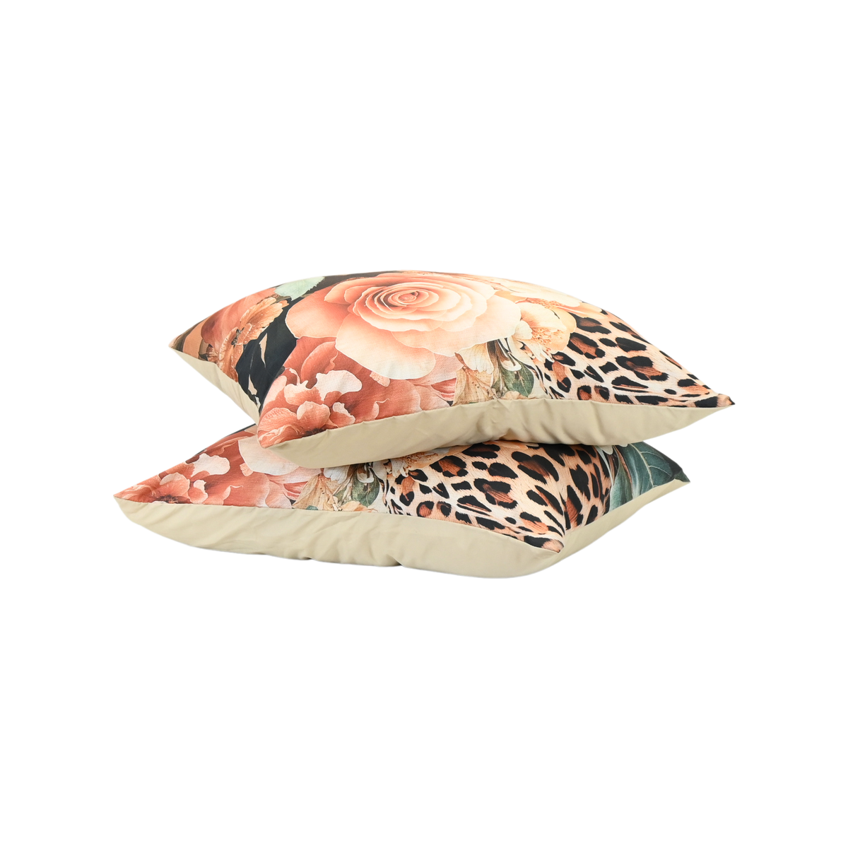 Thehappybed Leopard Bliss pillowcase set, 2 pieces, 60x70cm, featuring floral and leopard print design.